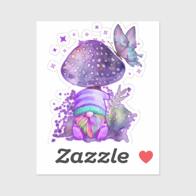 Adesivo cogumelo roxo com gnomo (Folha)