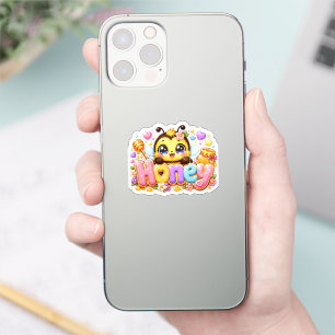Adesivo Cola Kawaii Abelha Mel Nome Pastel Rosa Brilhante