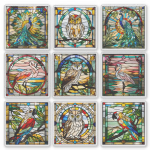 Adesivo Coleção de Aves de Vidro Mantidas Faux