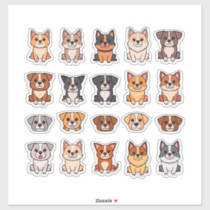 Adesivo Coleção de Cachorrinhos de Desenho Animado Fofos