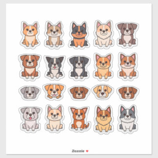Adesivo Coleção de Cachorrinhos de Desenho Animado Fofos