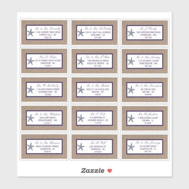 Adesivo Coleção de Casamentos de Praia de Starfish Burlap, (Folha)