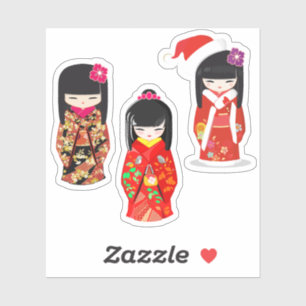 Adesivo Coleção de Doll Kokeshi