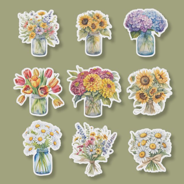 Adesivo Coleção de Flores do País de Cores Aquáticas (Criador carregado)
