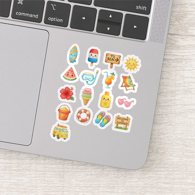 Adesivo Coleção de Ilustração de Diversão em Praia de Verã (Detalhe)