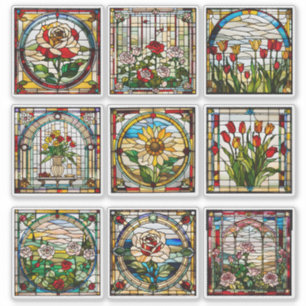 Adesivo Coleção Jardim de Flores em Vidro Colorido Falso