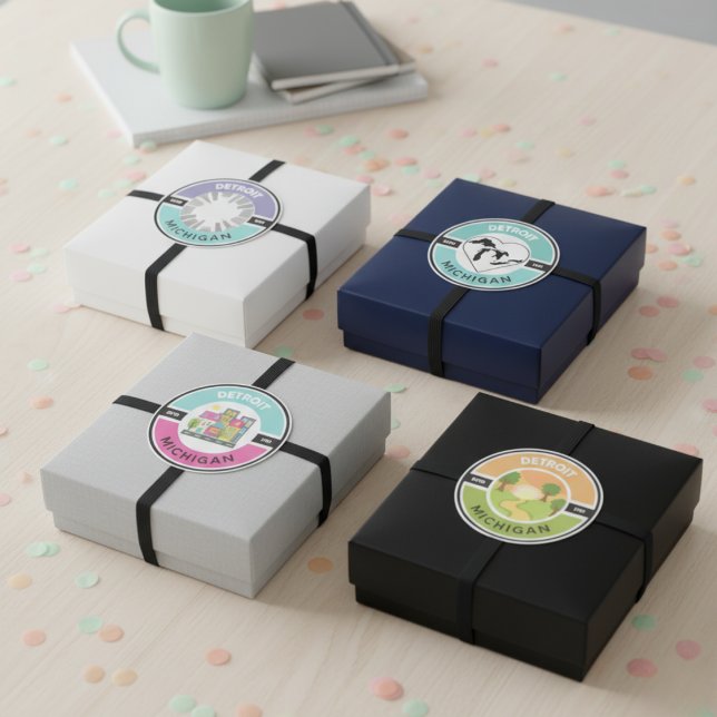 Adesivo Coletor de círculo Detroit EST. 1701 (Conjunto de  (Detroit EST. 1701 Circle Stickers (Set of 4))