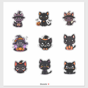 Adesivo Coletor de Gatos Pretos do Dia das Bruxas Bonitos