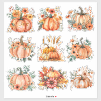 Adesivo Colheita de ouros Aquarela Pumpkin e Floral