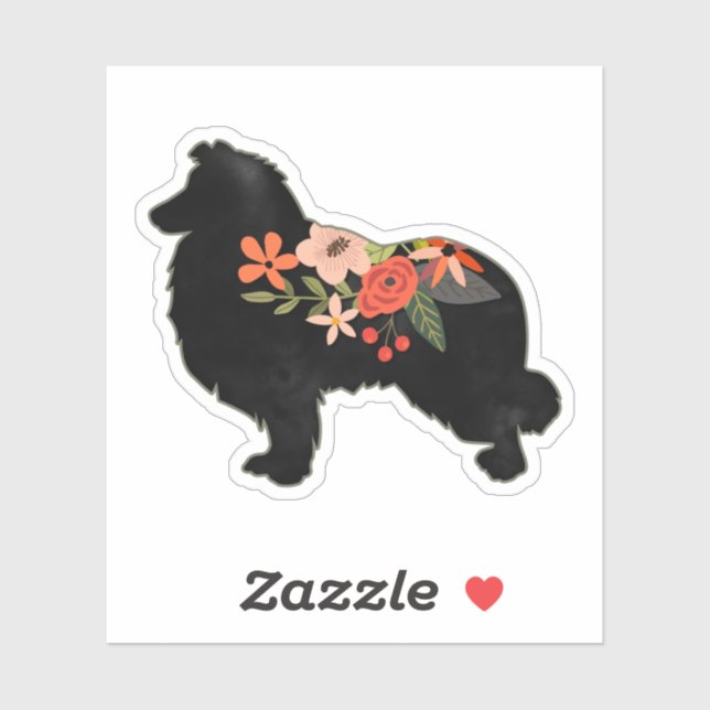 Adesivo Collie Dog Breed Bohemian Floral Silhouette (Folha)