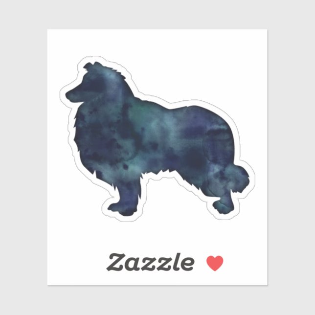 Adesivo Collie Dog Breed Silhouette Black Watercolor (Folha)