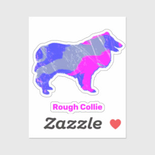 Adesivo Collie Rough Dog Silhouket Rosa & Blue Sticker