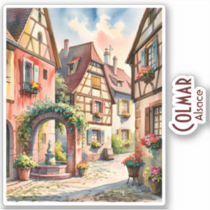Adesivo Colmar França Alsácia Aldeia Arte Aquarela Viagem