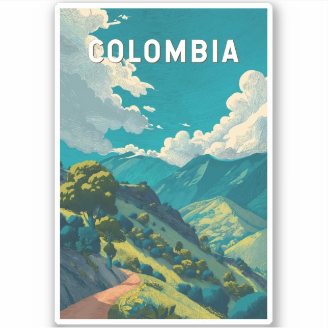 Adesivo Colombia Illustration Travel Art Vintage (Frente)