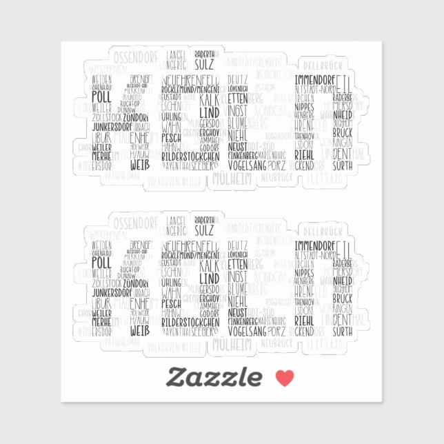 Adesivo Colônia Alemanha Word Art, Stadtteile Köln (Folha)