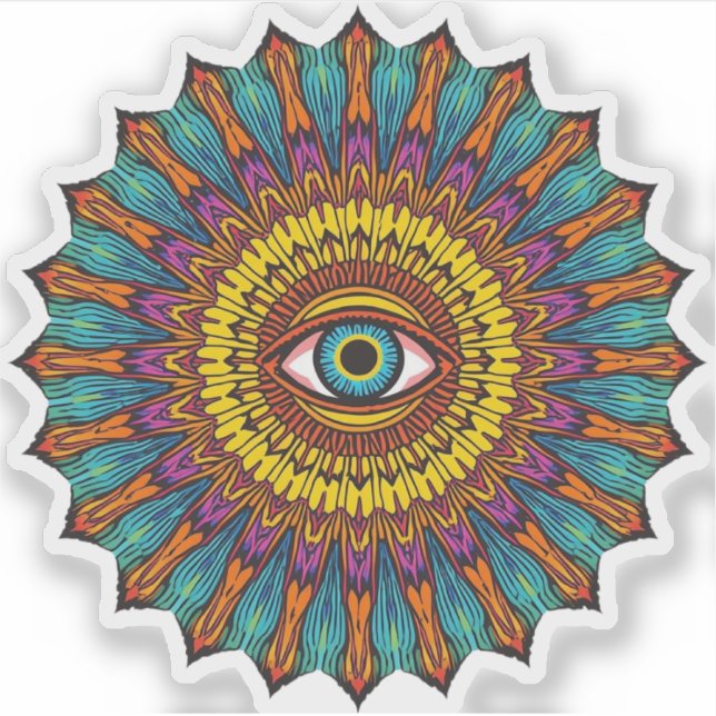 Adesivo Colorful 90s Mandala Art -Trippy Third Eye Graphic (Frente)