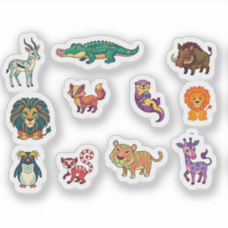 Adesivo Colorful Animal Sticker Set – Vibrant Stylized Wil