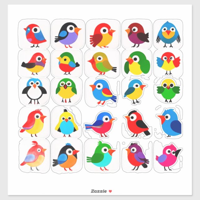 Adesivo Colorful Cartoon Bird Sticker Set (Folha)