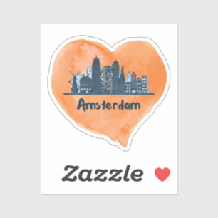 Adesivo Colorida Amsterdam City Skyline Watercolor Heart P
