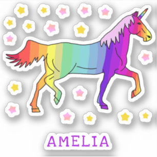 Adesivo Colorida Rainbow Unicorn Stars Name Kids Sticker
