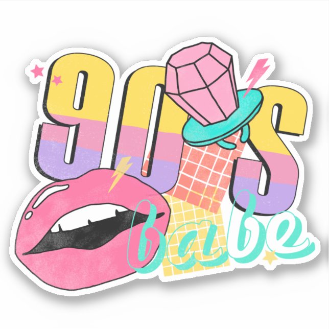 Adesivo Colorida Retro 90's Babe Lábios (Frente)