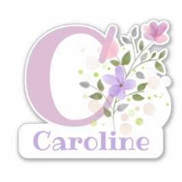 Adesivo com Nome e Inicial com Desenho Floral Reco