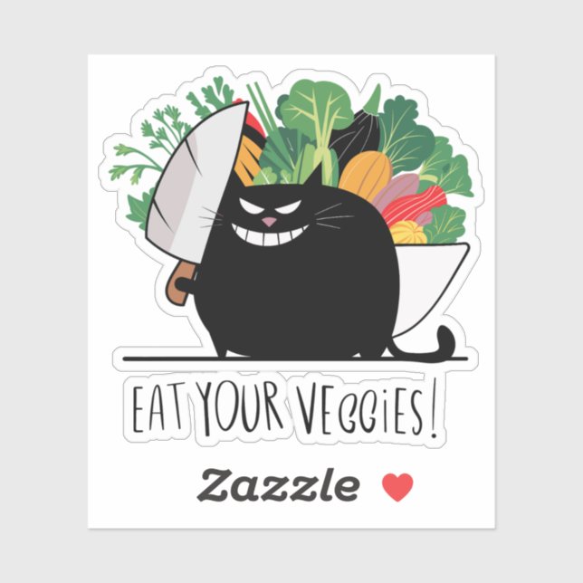 Adesivo Coma suas veggies! Gato de meme sinistro com faca (Folha)