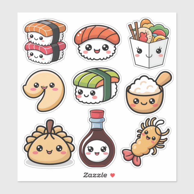 Adesivo Comida Chinesa Kawaii Fofa (Folha)