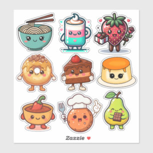 Adesivo Comidas Kawaii Fofas Donut, Café, Ramen