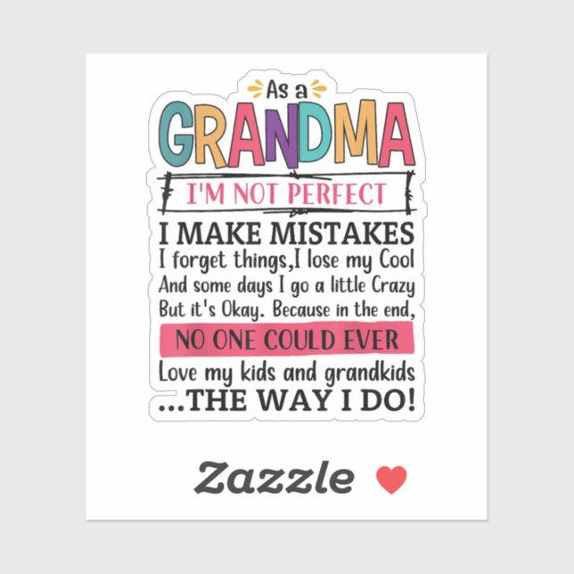 Adesivo Como vovó, não sou perfeita, cometo erros (Folha)