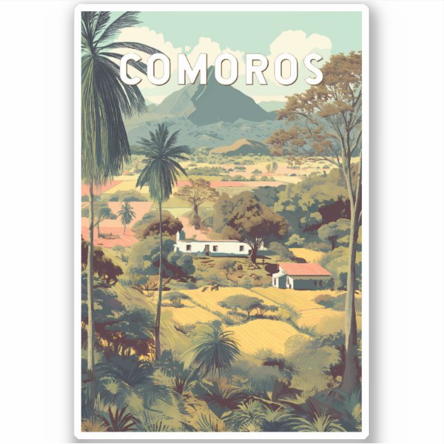 Adesivo Comoros Illustration Travel Art Vintage (Frente)