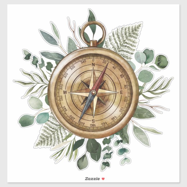Adesivo Compass de Folhagem de Aquarela (Folha)