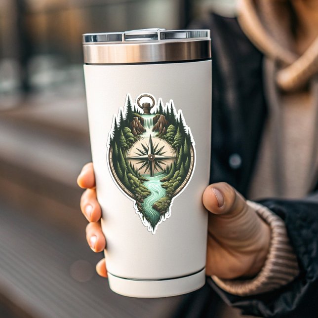 Adesivo Compass Waterfall Vinyl Sticker | Die-Cut Sticker (Compass Waterfall Vinyl Sticker | Die-Cut Sticker by PiggyPrint Stickers)