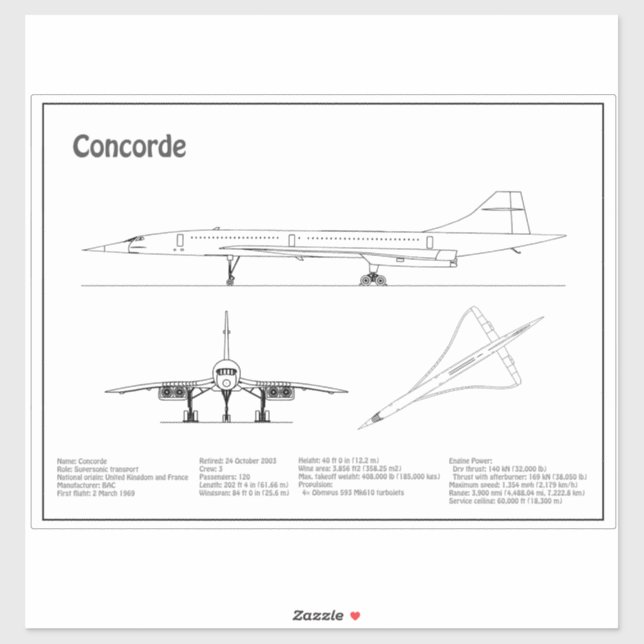 Adesivo Concorde - Planos de desenho do avião BD (Folha)