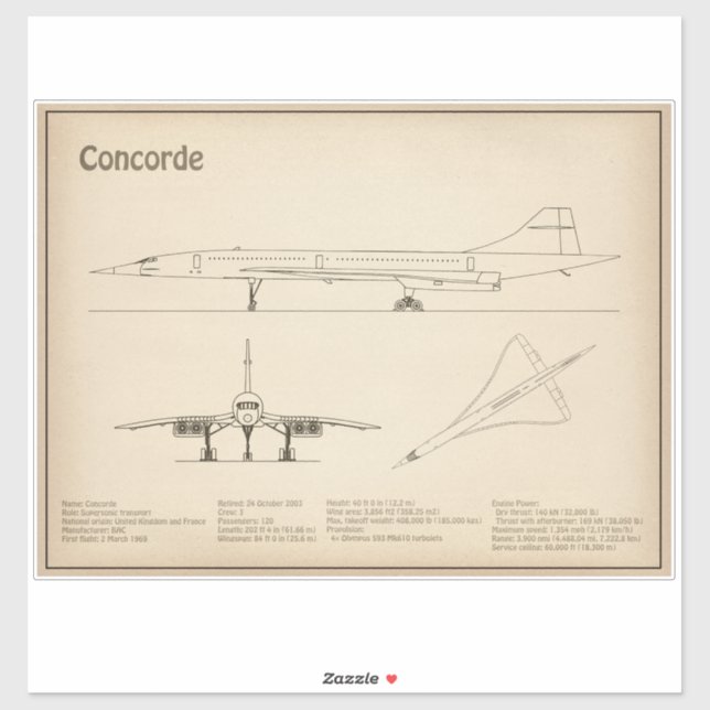 Adesivo Concorde - Planos de desenho do avião SD (Folha)