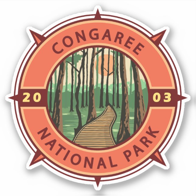 Adesivo Congaree National Park Retro Compass Emblem (Frente)