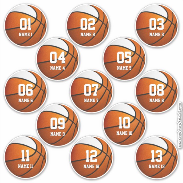 Adesivo conjunto branco laranja de 13 crianças no basquete (Frente)