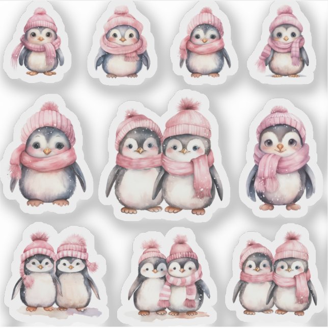Adesivo Conjunto Cortado De Pinguins Personalizado (Frente)