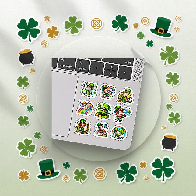 Adesivo Conjunto Cute Chibi Leprechaun Shamrock Sortudo (Criador carregado)