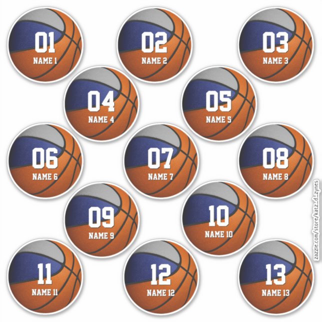 Adesivo conjunto de 13 equipes azuis de cinza cola basquet (Frente)
