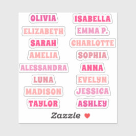 Adesivo Conjunto de 16 Nomes Personalizados Menina Rosa Fo