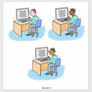 Adesivo Conjunto de 3 Trabalhadores de Computadores.