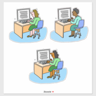 Adesivo Conjunto de 3 Trabalhadores de Computadores. Mulhe