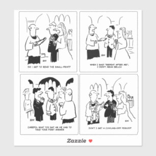 Adesivo Conjunto de 4 Cartoons Engraçados de Casamento.