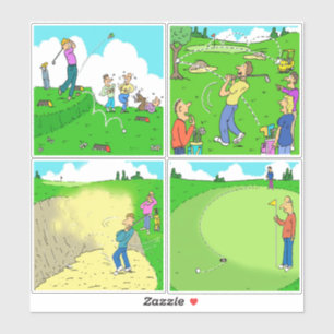 Adesivo Conjunto de 4 Cartoons Engraçados de Golfe.