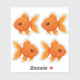 Adesivo Conjunto de 4 Peixes Dourados de Desenho Animado F