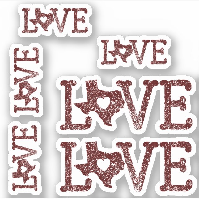 Adesivo Conjunto de 6 Distintas Texas Love Aggie Maroon (Frente)