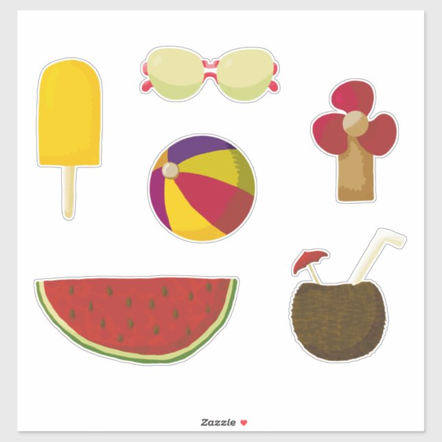 Adesivo Conjunto de 6 Itens de Verão (Folha)