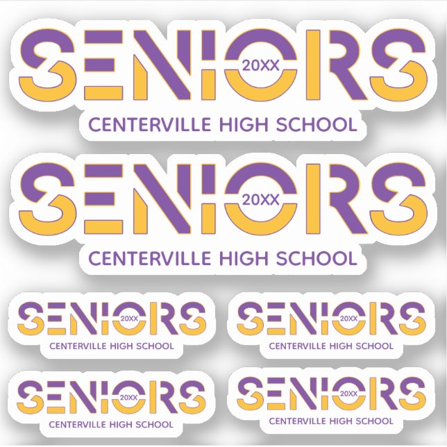 Adesivo Conjunto de 6 Mais velho de cor púrpura e amarela  (Frente)