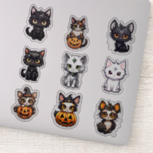 Conjunto de 9 Vinhetas de Vinil Gatos de Halloween